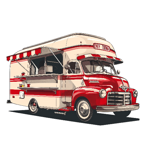 Retro Red and White Food Truck with Striped Awning POD Design