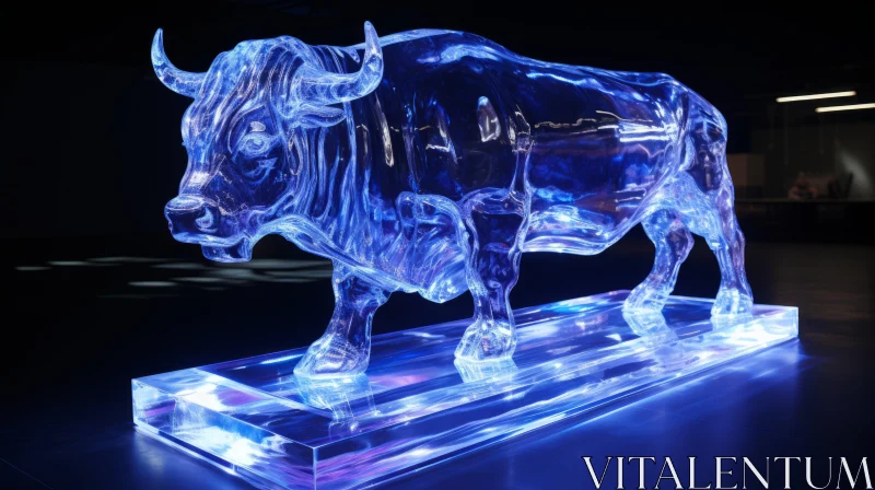 Translucent Ice Bull Sculpture in Luminous Colors AI Image