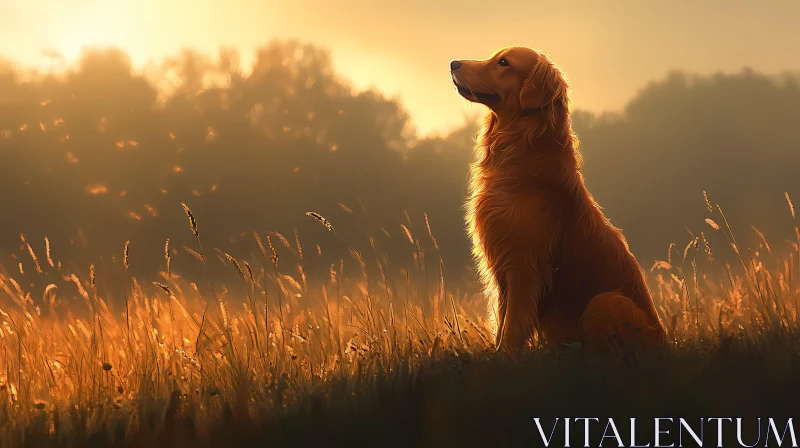 Serene Golden Retriever in Sunlit Field AI Image