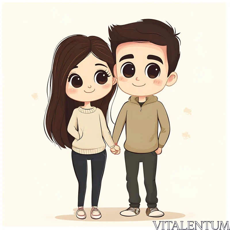 Stylized Couple Holding Hands Art AI Image