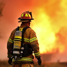 Firefighter in Action Amidst a Fierce Fire