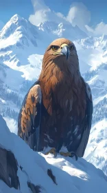 Eagle on Rocky Snowy Peak