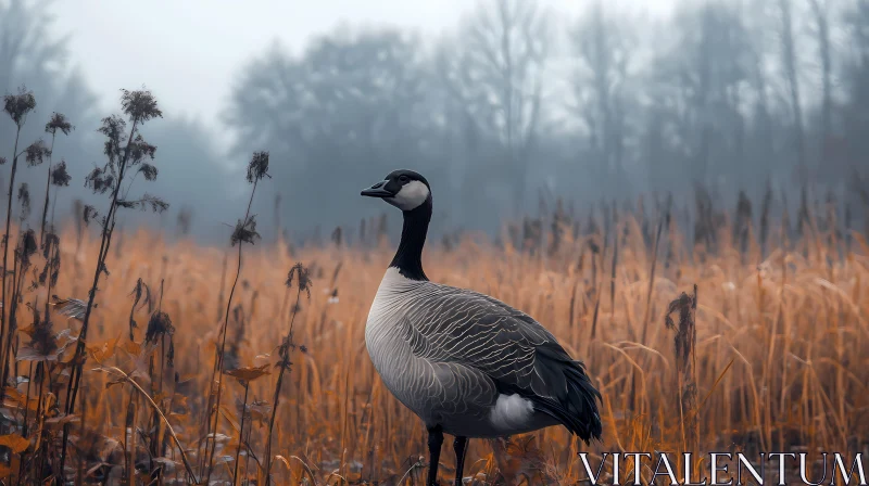 Serene Goose in Foggy Field AI Image