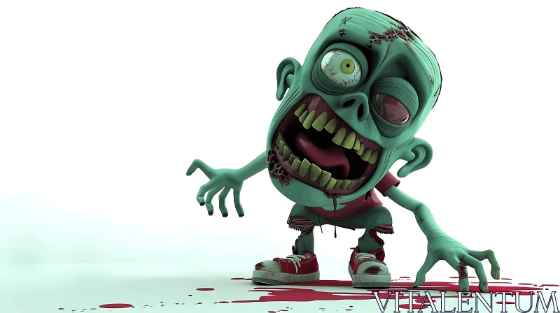AI ART 3D Rendered Cartoon Zombie in Monochrome Setting