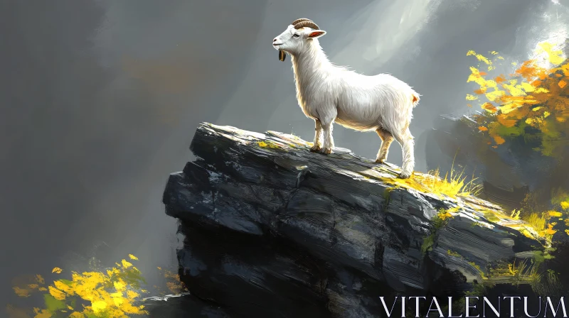 Mountain Goat in Sunlight AI Image