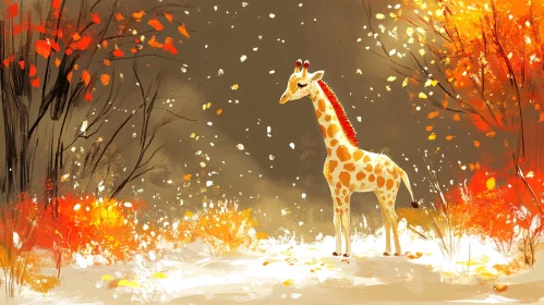 Giraffe Amidst Autumn Leaves