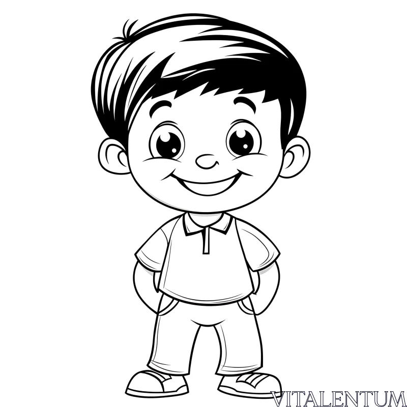 AI ART Smiling Boy Cartoon Outline Drawing