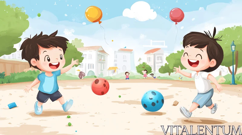 Whimsical Illustration of Children Playing AI Image