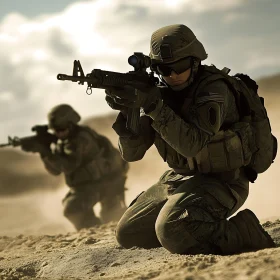 Military Soldiers in Combat Stance