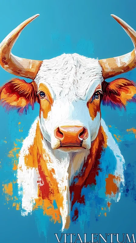 Colorful Cow Art on Blue AI Image