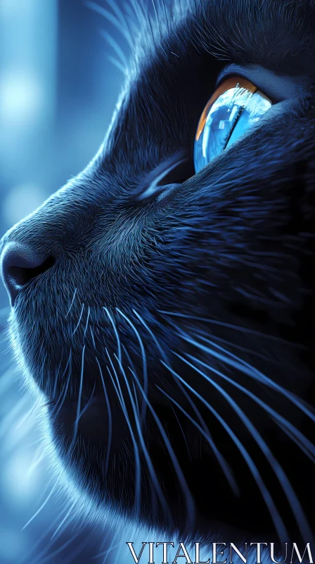 Serene Cat Profile in Cool Hues AI Image