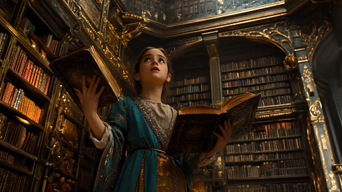 Young Reader in an Antique Library