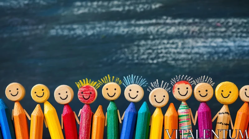 AI ART Happy Crayon Characters on Blackboard