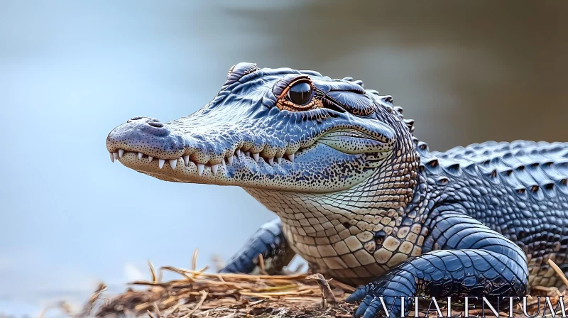 Crocodile Close-Up in Natural Habitat AI Image