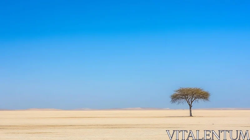 Lonely Tree Amidst Desert Expanse AI Image