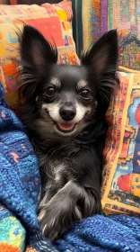 Comfortable Dog with Knitted Blanket