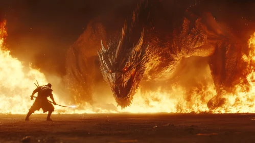 Epic Battle: Warrior Versus Dragon in Fire