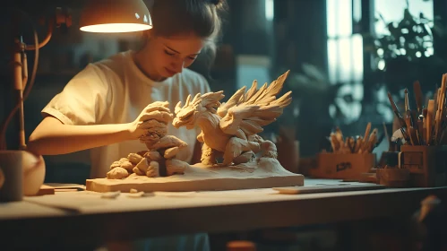 Artisan Crafting a Clay Dragon