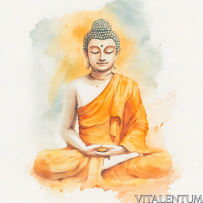 Peaceful Buddha in Watercolor AI Image