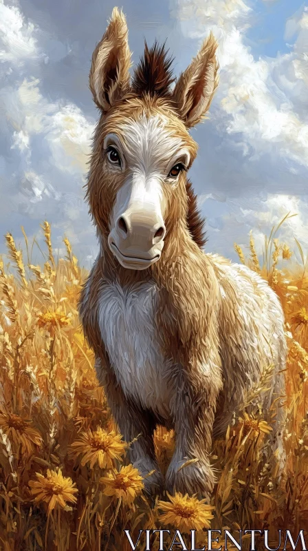 Donkey Portrait in Blooming Field AI Image