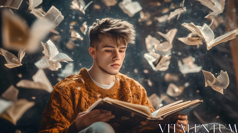 AI ART Young Man Immersed in a Book