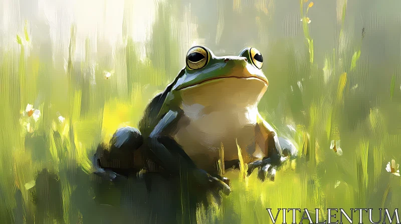 Frog Among Grass in Abstract Art AI Image