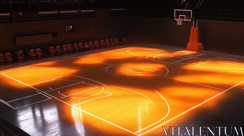 AI ART Glowing Basketball Court: Empty Arena