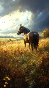 Graceful Horse Amid Golden Grasses