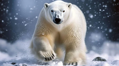 White Polar Bear Walking in Snow