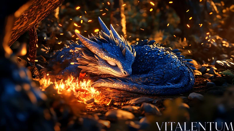 AI ART Sleeping Dragon by the Embers