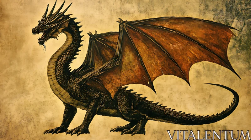 AI ART Vintage Style Dragon with Large Wings