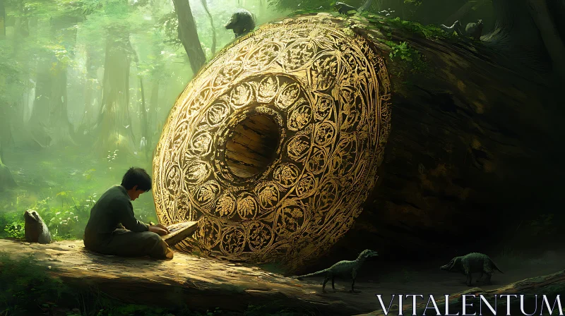 AI ART Golden Wheel in Forest