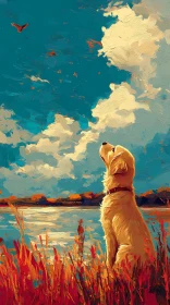Golden Retriever Under a Vast Sky