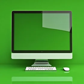 Minimalist Computer Setup with Green Background