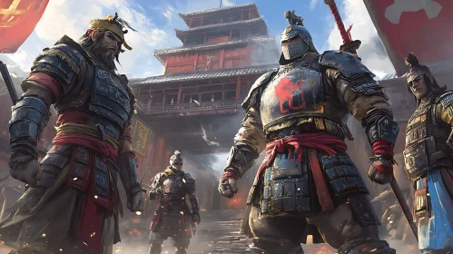 Asian Warriors Guarding Ancient Temple