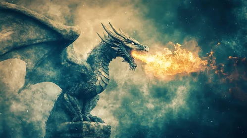 Fantasy Dragon Breathing Fire Digital Art