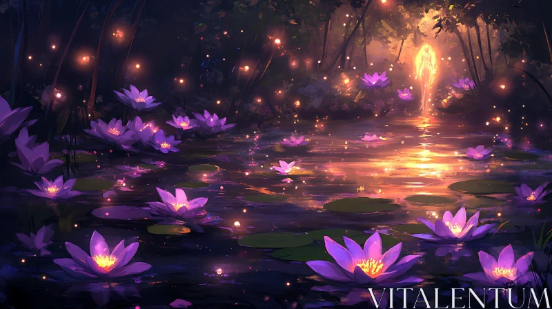 Mystic Water Lilies at Twilight AI Image