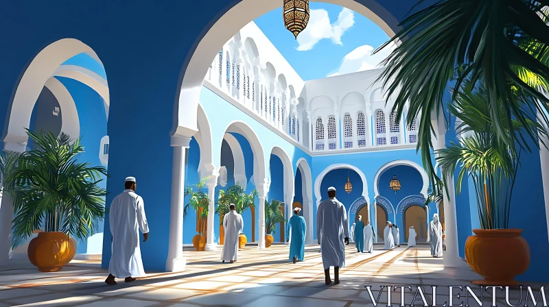 Peaceful Islamic Architecture with Palm Trees AI Image