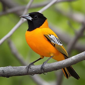 Orange Bird on Tree Branch