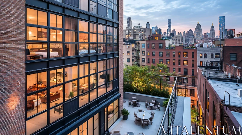 Twilight View of Urban Apartment with Glass Walls AI Image