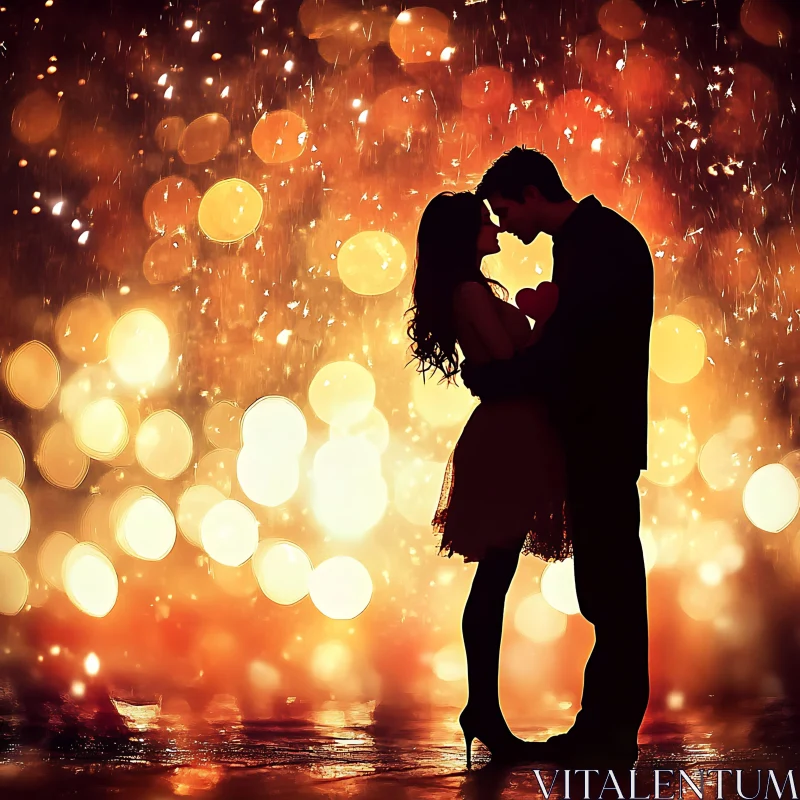 AI ART Silhouette of Couple Embracing in Rain