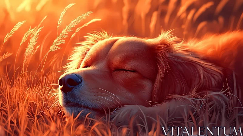 Peaceful Dog in Golden Light AI Image