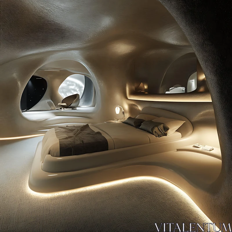 Futuristic Organic Bedroom Interior AI Image