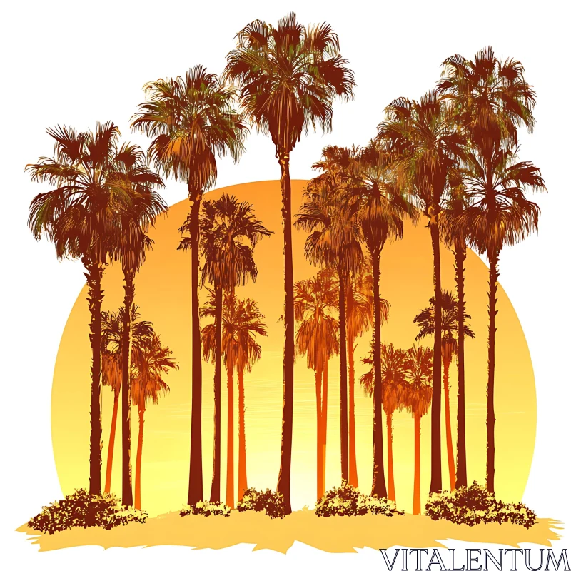 AI ART Tropical Palm Trees at Sunset