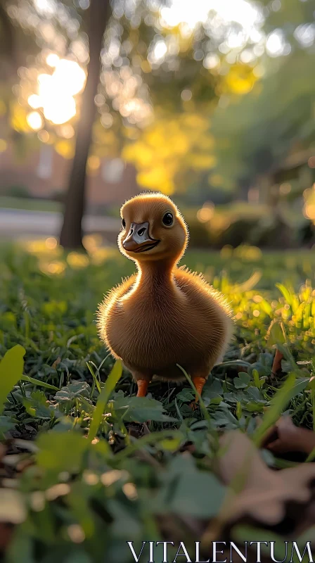 Young Duckling in Nature AI Image