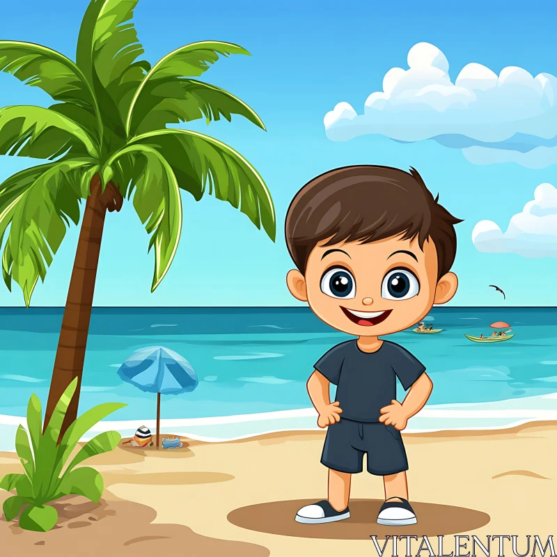 AI ART Illustration of Boy at the Beach