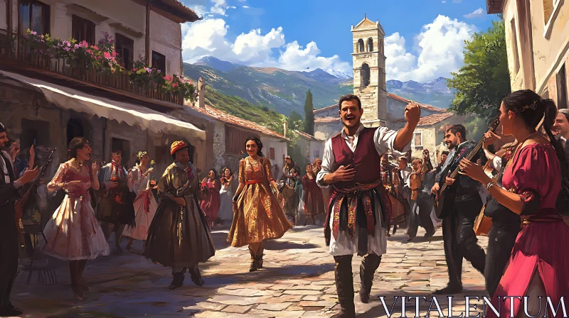 Cultural Street Festival in Mountain Village AI Image