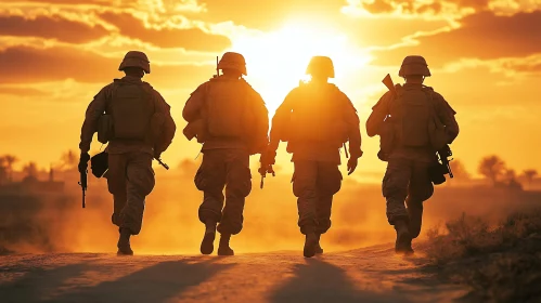 Army Troops at Sunset