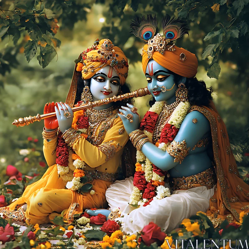 Krishna Playing Flute in Rose Garden AI Image