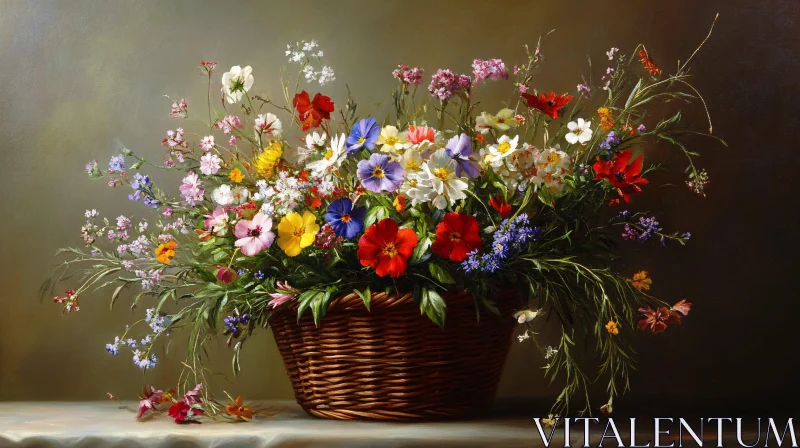 AI ART Vibrant Floral Arrangement in Basket